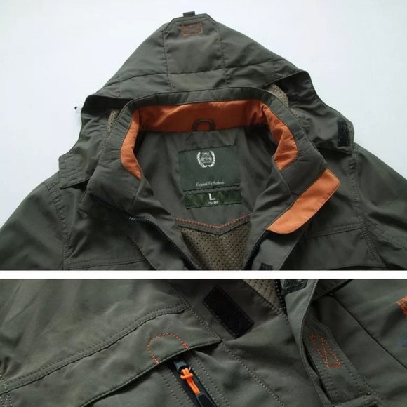 Military Jacket Men's Army Jacket Khaki Army Jacket removable hoodie Outdoors - Picture 7 of 8